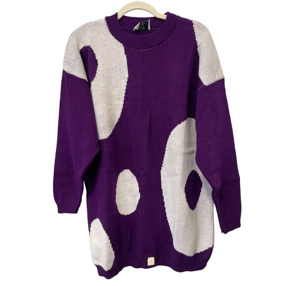 Vintage 90s College Point Tunic Sweater Size Large Purple White Deadstock NEW - Picture 1 of 6